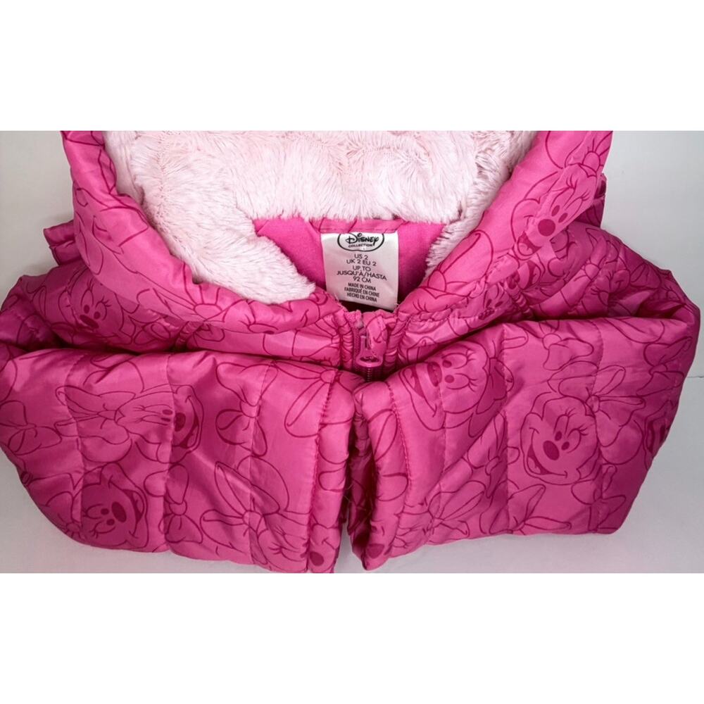 Disney‎ Collection Minnie Mouse All Over Print Hooded Puffer Jacket Pink Sz 2 - Picture 7 of 8